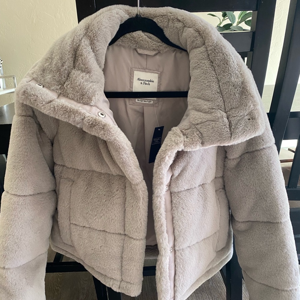 Small Abercrombie Faux Fur Mini Puffer Jacket - Grey